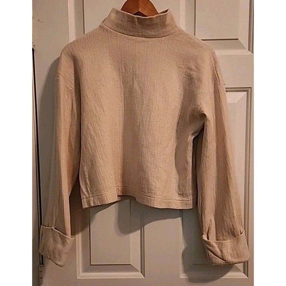 Zara Sweater Womens Small Beige Mock-Neck Long Sleeve Cropped Top